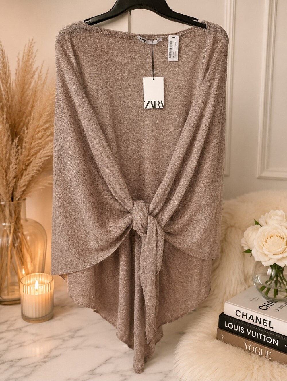 Zara NWT Gray Tie-Front Knit Shawl Wrap – OSFM